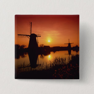Windmühlen bei Sonnenuntergang, Kinderdijk, Niede Button