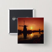Windmühlen bei Sonnenuntergang, Kinderdijk, Nieder Button (Vorne & Hinten)