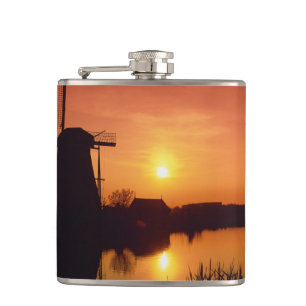 Windmühlen bei Sonnenuntergang, Kinderdijk, Nieder Flachmann