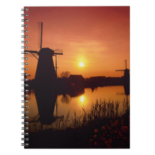Windmühlen bei Sonnenuntergang, Kinderdijk, Nieder Notizblock
