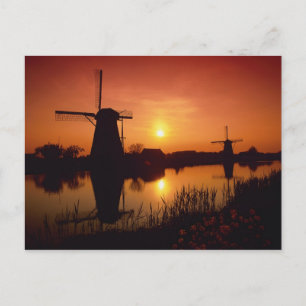 Windmühlen bei Sonnenuntergang, Kinderdijk, Nieder Postkarte