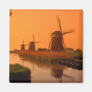 Windmühlen bei Sonnenuntergang, Leidschendam, Nied Magnet