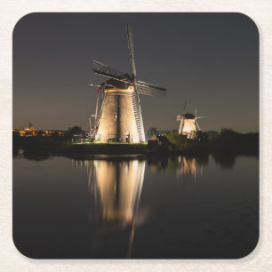 Windmühlen belichtet am NachtUntersetzer Rechteckiger Pappuntersetzer