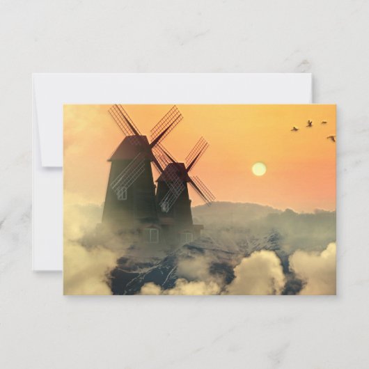 Windmühlen Berge und Wolken Dankeskarte (Vorderseite)