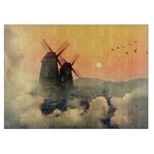 Windmühlen Berge und Wolken Schneidebrett (Vorderseite)
