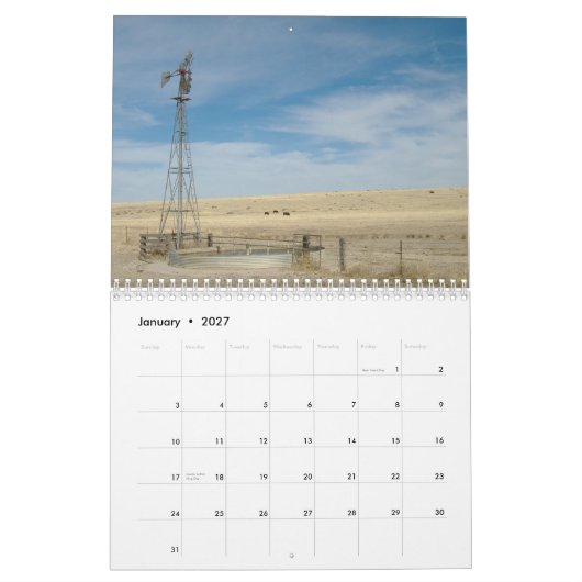 Windmühlen des Westerns Kansas Kalender (Jan 2027)