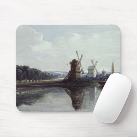 Windmühlen durch einen Fluss, 19. Jahrhundert Mousepad (Mit Mouse)