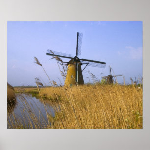 Windmühlen entlang des Kanals in Kinderdijk, 2 Poster