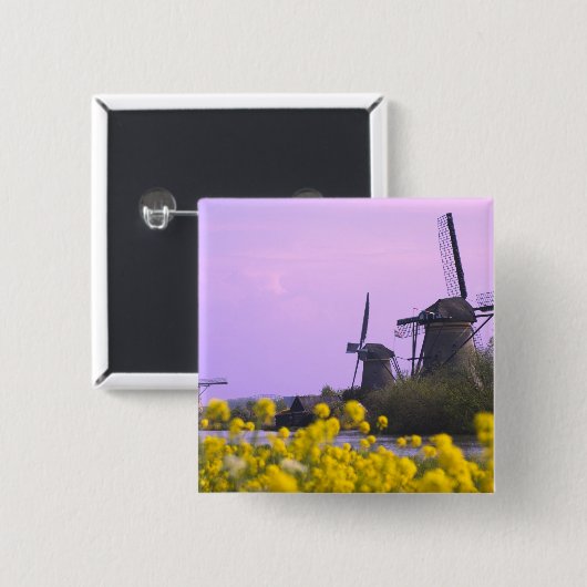 Windmühlen entlang des Kanals in Kinderdijk, Button (Vorne & Hinten)