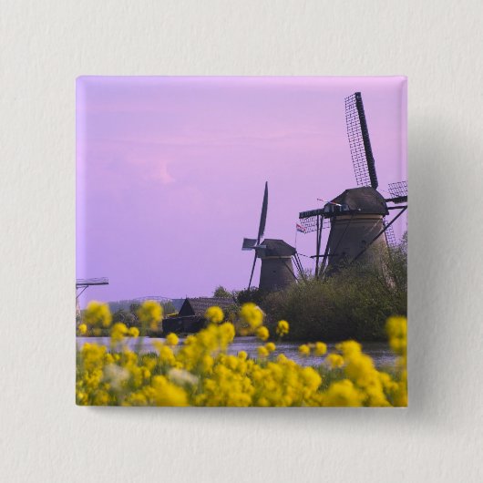 Windmühlen entlang des Kanals in Kinderdijk, Button (Vorderseite)