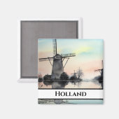 Windmühlen im Morgengrauen - Aquarellmalerei Magnet (Vorderseite/Rückseite)