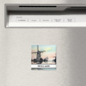 Windmühlen im Morgengrauen - Aquarellmalerei Magnet (In Situ (Geschirrspüler))