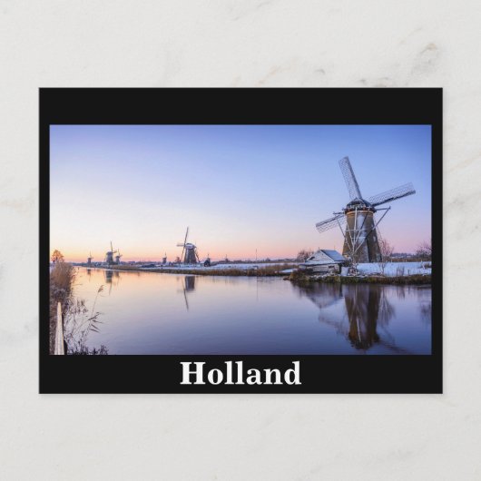 Windmühlen im Winter bei Sonnenaufgang in Holland Postkarte (Vorderseite)