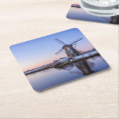 Windmühlen im Winter in einem Sonnenaufgang, Rechteckiger Pappuntersetzer (angewinkelt)