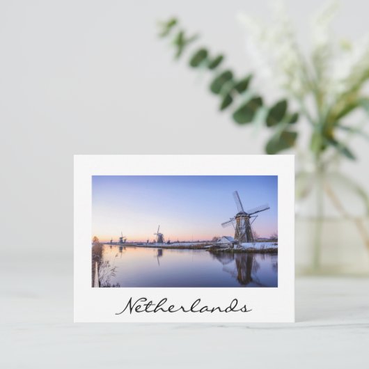 Windmühlen im Winter in Holland, weiße Postkarte (Stehend Vorderseite)