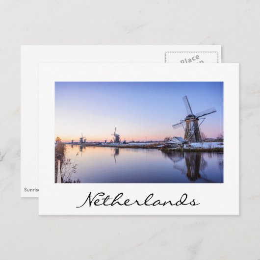 Windmühlen im Winter in Holland, weiße Postkarte (Vorne/Hinten)