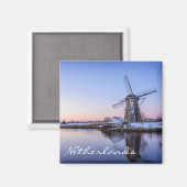 Windmühlen im Winter in niederländischen Textmagne Magnet (Vorderseite/Rückseite)