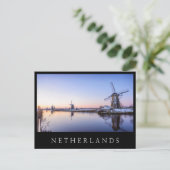 Windmühlen im Winter schwarzer Text Postkarte (Stehend Vorderseite)