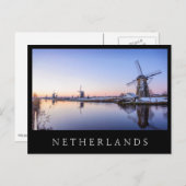 Windmühlen im Winter schwarzer Text Postkarte (Vorne/Hinten)