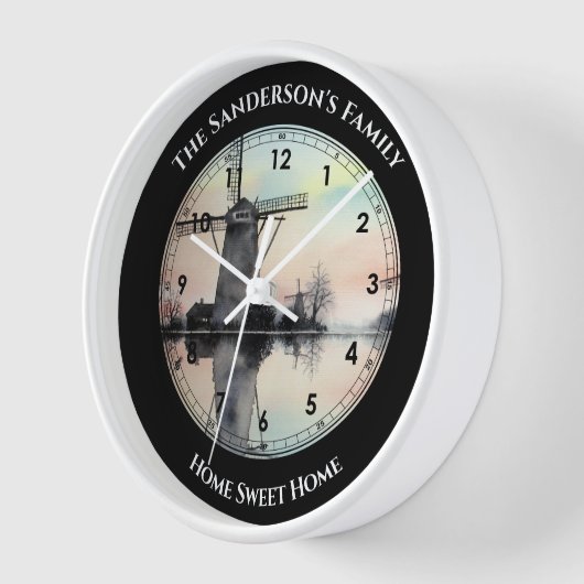 Windmühlen in Kinderdijk Aquarellmalerei Uhr (Winkel)