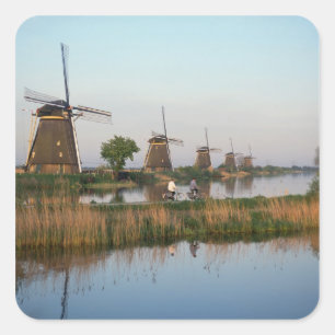 Windmühlen, Kinderdijk, Niederlande Quadratischer Aufkleber