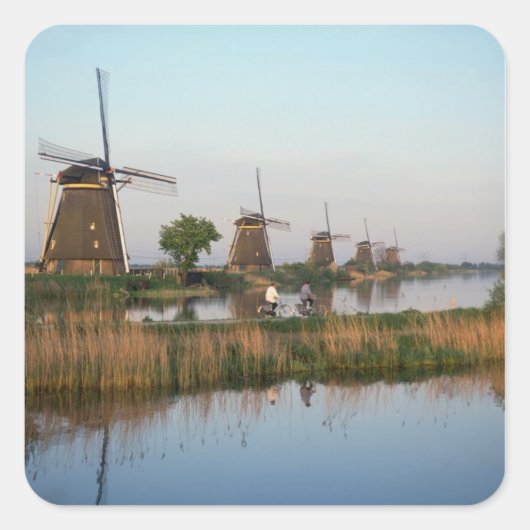 Windmühlen, Kinderdijk, Niederlande Quadratischer Aufkleber (Vorderseite)