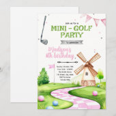 Windmühlen-Minigolf-Geburtstagsfeier-Einladung Einladung (Vorne/Hinten)