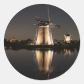 Windmühlen, nachts beleuchtet runder aufkleber (Vorderseite)