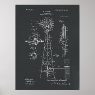 Windmühlen-Patent-Druck auf Tafel Poster
