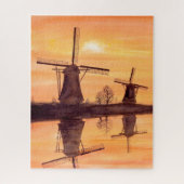 Windmühlen Sonnenuntergang - Aquarelle Puzzle (Vertikal)