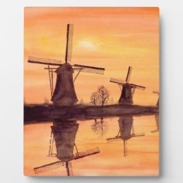 Windmühlen Sonnenuntergang - Aquarellmalerei Fotoplatte