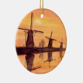 Windmühlen Sonnenuntergang - Aquarellmalerei Keramikornament (Rechts)
