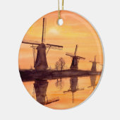 Windmühlen Sonnenuntergang - Aquarellmalerei Keramikornament (Links)