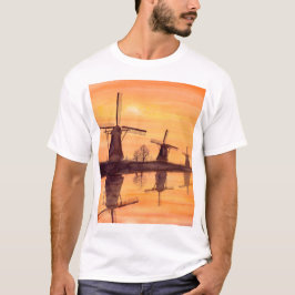 Windmühlen Sonnenuntergang - Aquarellmalerei T-Shirt