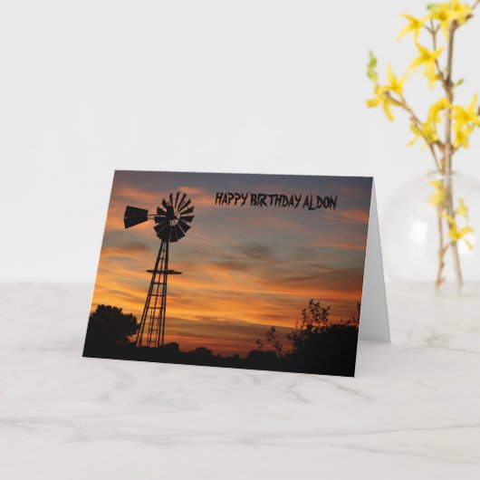 WINDMÜHLEN-SONNENUNTERGANG Birthyday Karte (Gelbe Blume)