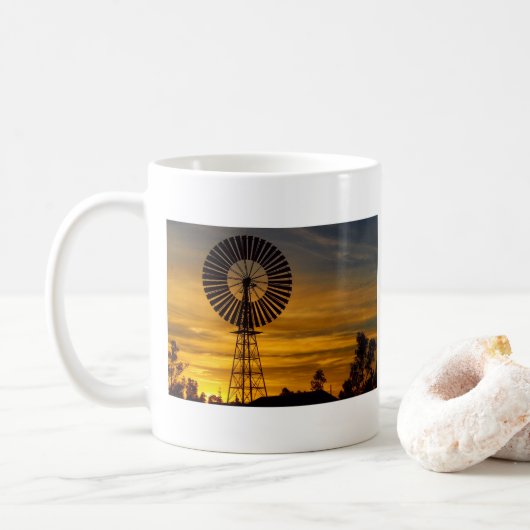 Windmühlen-Sonnenuntergangkaffee-Tasse Kaffeetasse (Mit Donut)