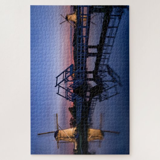 Windmühlen und ein Drawbridge am Sonnenuntergang Puzzle (Vertikal)