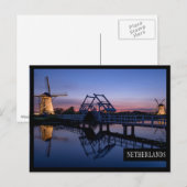Windmühlen und eine Zugbrücke bei Sonnenuntergang  Postkarte (Vorne/Hinten)