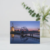 Windmühlen und eine Zugbrücke bei Sonnenuntergang Postkarte (Stehend Vorderseite)