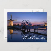 Windmühlen und eine Zugbrücke bei Sonnenuntergang Postkarte (Vorne/Hinten)
