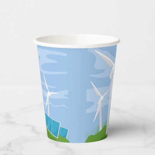 Windmühlen und Solarzellen Pappbecher (Links)