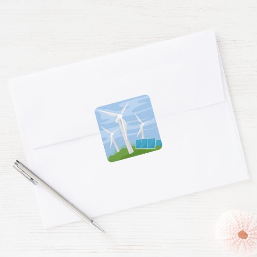 Windmühlen und Solarzellen Quadratischer Aufkleber (Umschlag)