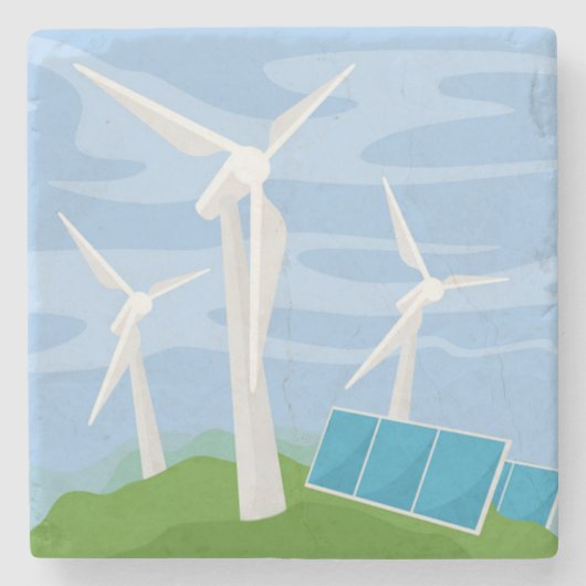 Windmühlen und Solarzellen Steinuntersetzer (Vorderseite)