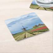 Windmühlen- und TulpelandschaftsUntersetzer Rechteckiger Pappuntersetzer (angewinkelt)