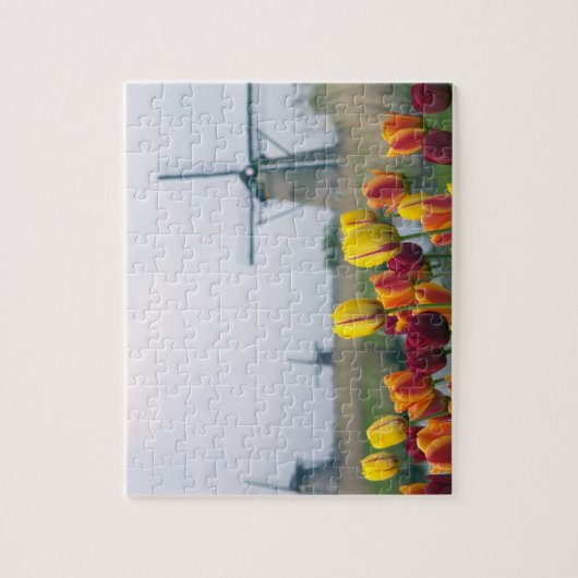 Windmühlen und Tulpen entlang des Kanals in Puzzle (Vertikal)
