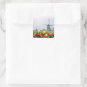 Windmühlen und Tulpen entlang des Kanals in Quadratischer Aufkleber (Tasche)