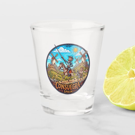 Windmühlen von Consuegra und Don Quijote Spanien Schnapsglas (Vorderseite)