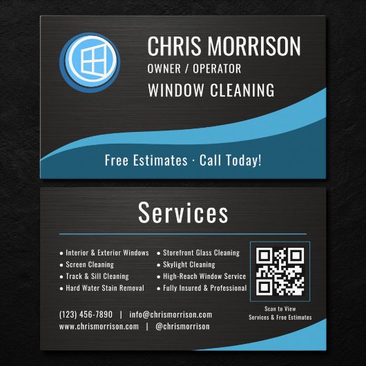 Window Cleaning QR Code Metallic Visitenkarte