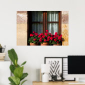 Window flower pots in village poster (Heimbüro)