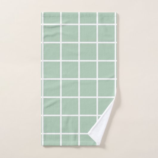 Window Pane Grid, White on Sage Green Badhandtuch Set (Handtuch)